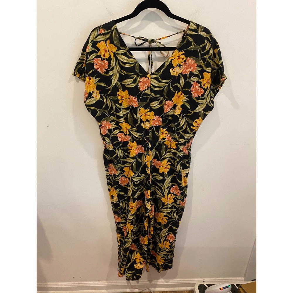 kensie‎ jeans black floral print wide leg cropped jumpsuit